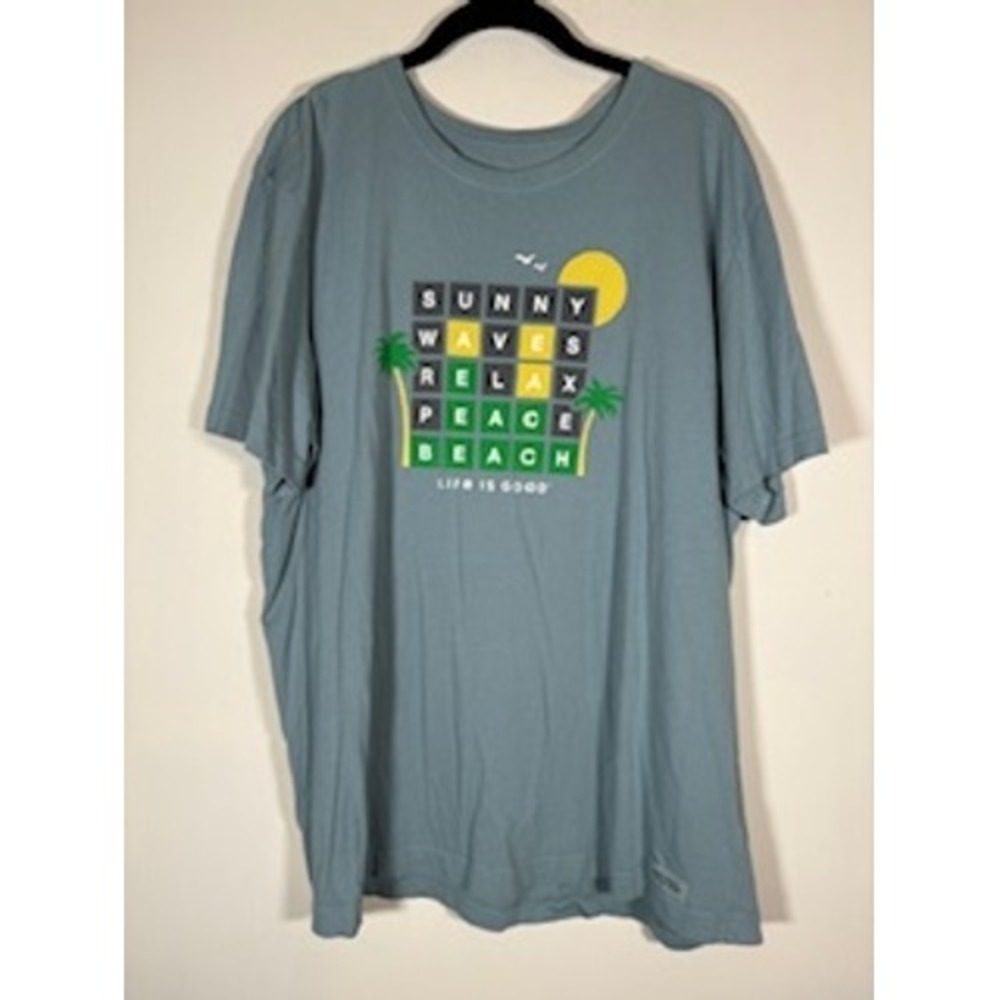LIFE IS GOOD Crusher-Lite T-Shirt XL Blue Wordle Beach Graphic Tee Summer Casual